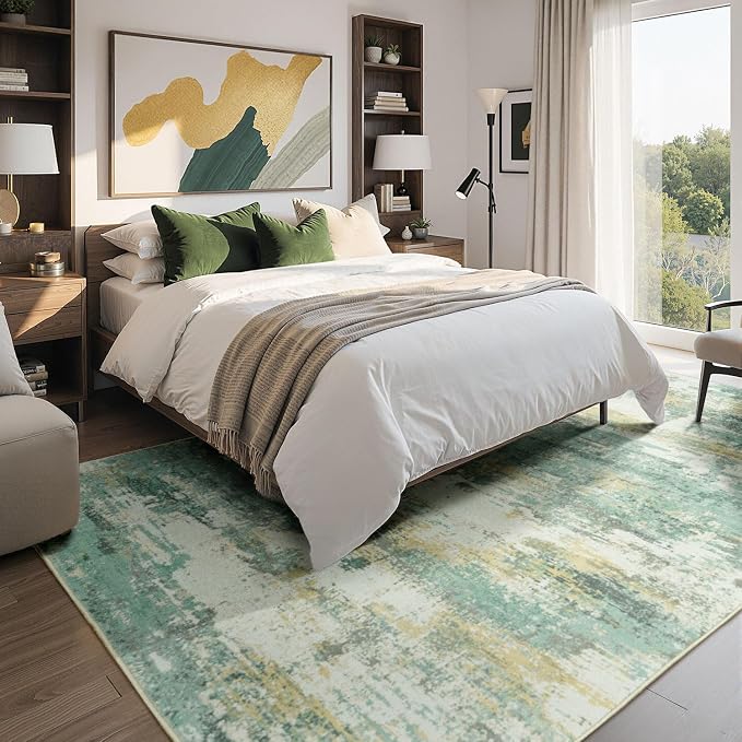Rugflix 8x10 Area Rugs for Living Room, Washable Light Green Large Rug | - Image 2