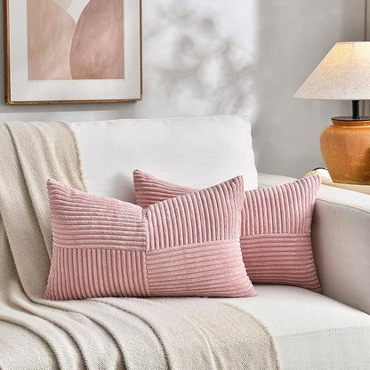Fancy Homi 2 Packs Blush Pink Lumbar Decorative Throw Pillow Covers 14x24 Inch - Image 5