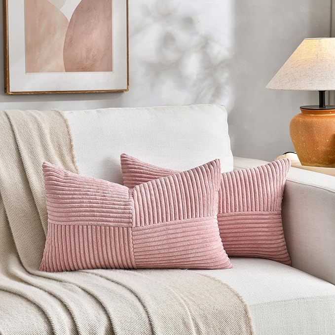 Fancy Homi 2 Packs Blush Pink Lumbar Decorative Throw Pillow Covers 20x28 Inch - Image 5