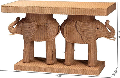 Bali & pari Elissa Bohemian Honey Rattan Elephant Console Table - Image 3
