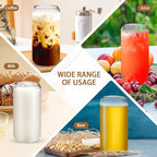 20 OZ Glass Cups with Lids and Straws, 20 Pack Drinking Glasses with Bamboo Lids Stylish Glass Beer Can Cups with Stainless Steel Straws Iced Coffee Cup Great for Soda Boba Tea Cocktail