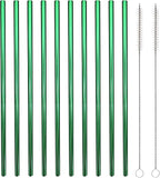 10 Pcs Stainless Steel Straws, Reusable Drinking Straws, Straight Metal Straw Sets with 2 Pcs Cleaning Brushes (8.5 Inch, Green)