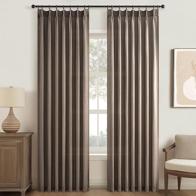 102 Inches Long Dark Flax Pinch Pleat Sheer Curtains - Image 9