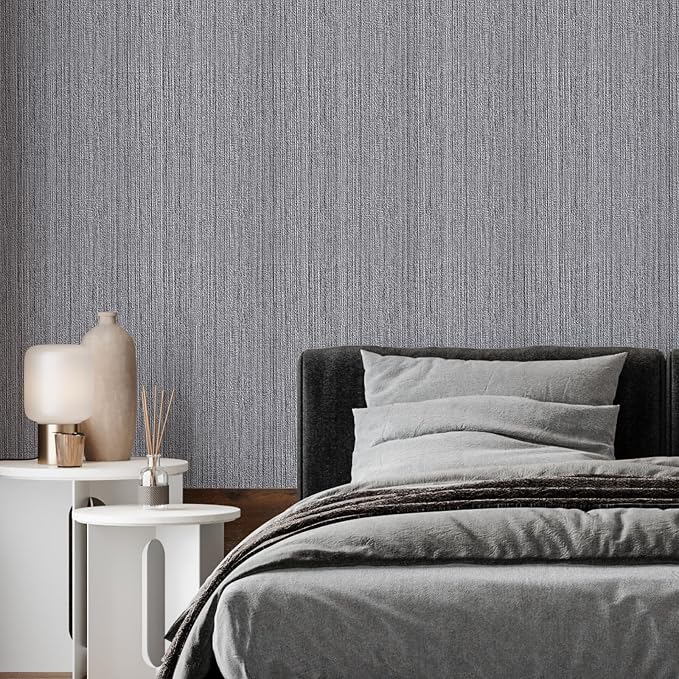 Grasscloth Peel and Stick Wallpaper Faux Weave Grey Contact Paper Modern - Image 6
