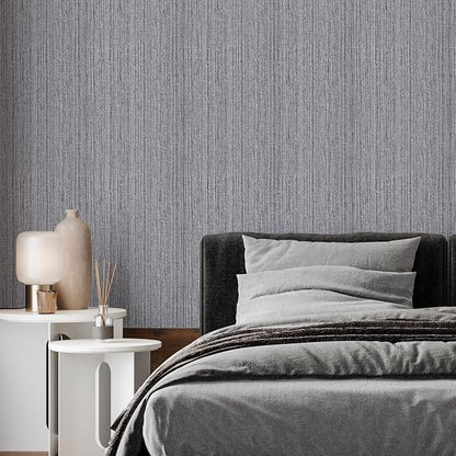 Grey Grasscloth Peel and Stick Wallpaper Faux Linen Textured Self Adhesive - Image 6