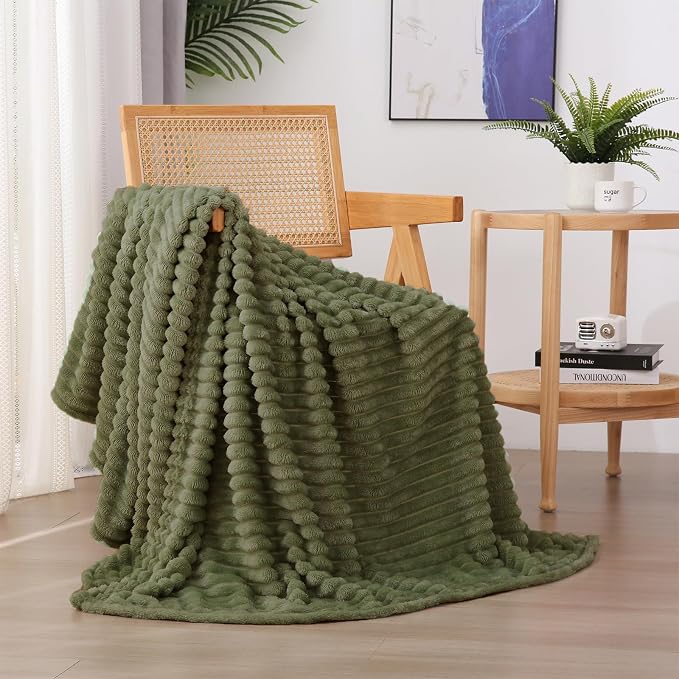 Olive Green Fleece Throw Blanket 90”×90” - Image 4