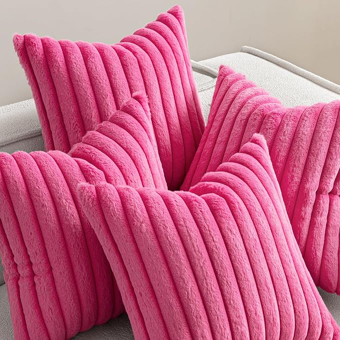MIULEE Faux Fur Plush Decorative Throw Pillow Covers 20x20, Hot Pink | Set of 4 - Image 2