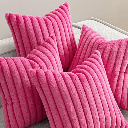 MIULEE Faux Fur Plush Decorative Throw Pillow Covers 18x18, Hot Pink | Set of 4 - Image 5