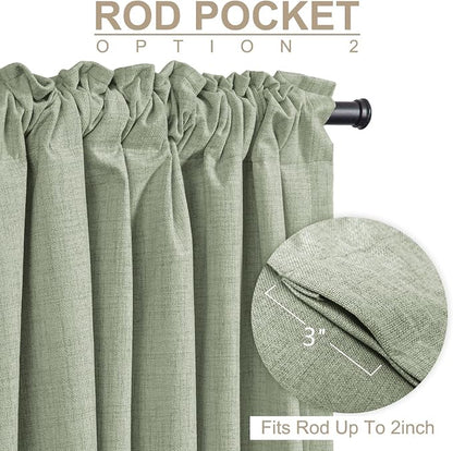 Faux Linen Total Blackout Sliding Door Curtains 84 Inches Long, Sage Green | - Image 4