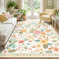 RELEANY Floral Washable 5x7 Area Rugs Beige/White/Orange | Flower Carpet Print by RELEANY