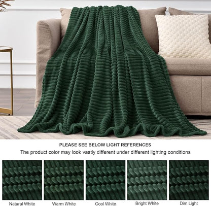 BEDELITE 3D Ribbed Emerald Green Fleece Throw Blanket - Image 6