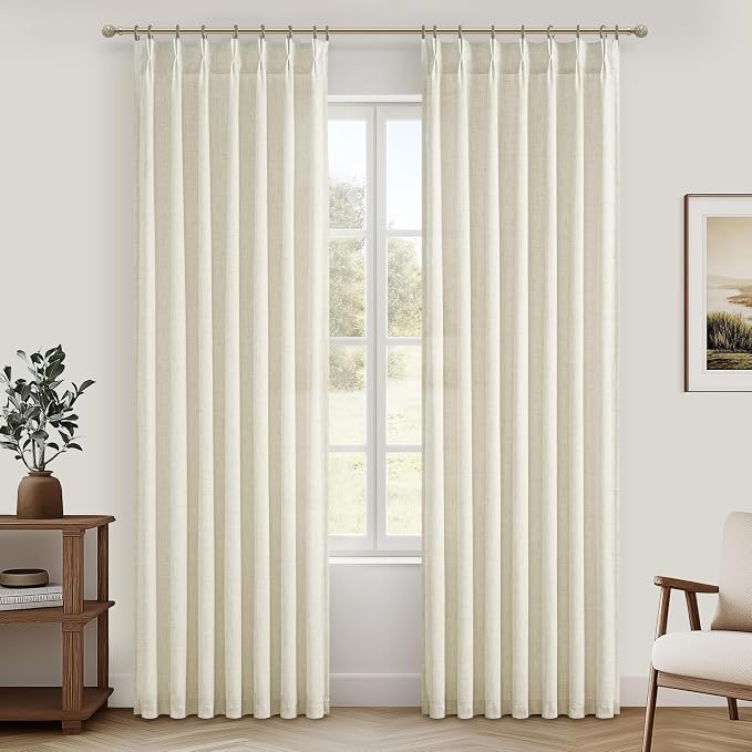 Cream Beige Linen Sheer Curtains 90 Inches Long by PleatedDrapes