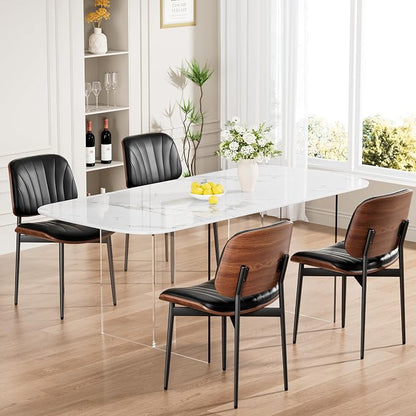 REONEY Dining Chairs Set of 6, Mid-Century Modern Upholstered PU Leather Chairs - Image 8