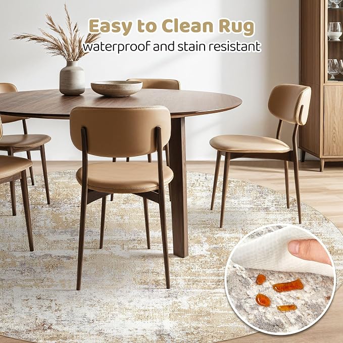 LOONGRUG Round Rug 10x10 Washable Circle Large Neutral Modern Abstract Rug | - Image 4