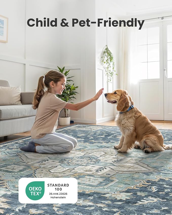 AMADA HOMEFURNISHING 10x14 Washable Area Rug, Low-Profile Large Area Rug - Image 4
