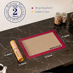 Silicone Baking Mat, 2 colors Half Sheet(16.5"x11.6") Non-Stick Baking Mat, Food Safe Silicone Mats for Baking Cookies, Macarons, Vegetables, 480℉ Heat Resistant (Deep Raspberry & Amber)