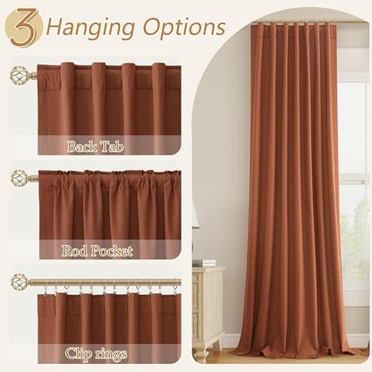 Terracotta 100% Blackout Curtains 90 Inch Length 2 Panels Set Fall Curtains - Image 6