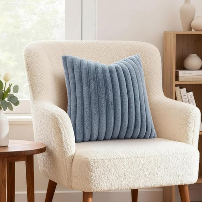 decorUhome Fall Faux Fur Throw Pillow Covers 22x22 Set of 2 Grey Blue | - Image 4
