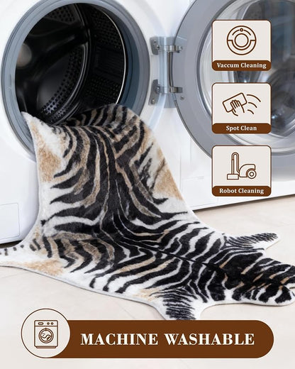 Zebra Print Rug for Living Room, Faux Fur Zebra Hide 6.2x8.2 Feet Animal Skin - Image 3