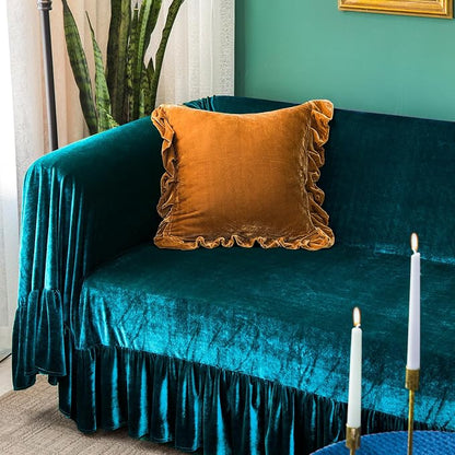 GLORY SEASON Velvet Sofa Cover Soft Decorative Luxurious Solid Exquisite Ruffle - Image 7