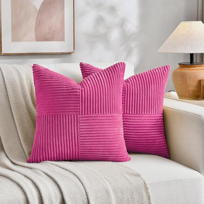 Fancy Homi 2 Packs Hot Pink Big Decorative Throw Pillow Covers 24x24 Inch - Image 5