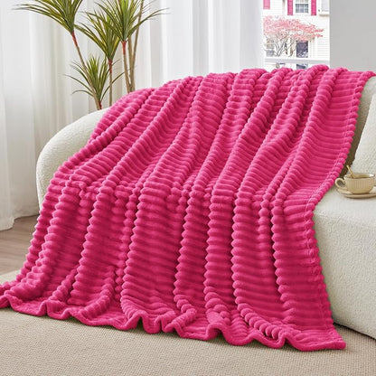 BEDELITE Ribbed Twin Blanket for Couch & Bed, Hot Pink, Warm Yet Lightweight - Image 2
