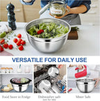 TeamFar Mixing Bowls, 4.5/3/1.5 QT Stainless Steel Nesting Salad Bowls with Airtight Lids, For Serving/Mixing/Storing/Prepping, Non-Toxic & Sturdy, Visible & Easy Clean, Black, Set of 3