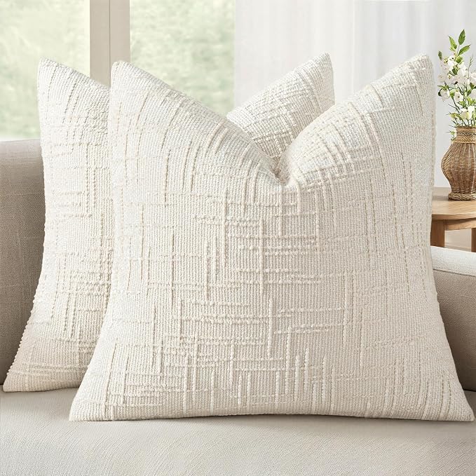 MIULEE Chenille Textured Euro Pillow Covers Cream White 24x24 Set of 2 | Slubby by MIULEE