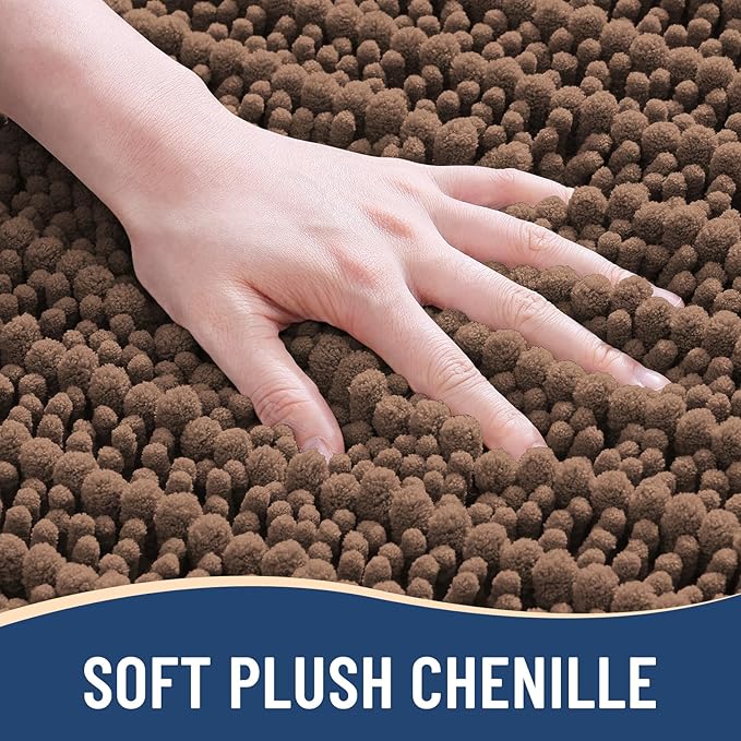 Arotive Luxury Chenille Bathroom Rug Mat, Extra Soft Thick Absorbent Shaggy Bath Rugs, Non-Slip Machine Wash Dry, Plush Bath Mats for Bathroom, Shower and Tub, 47x24, Mocha