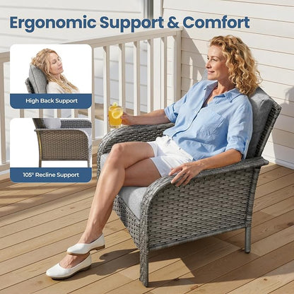 Wicker Patio Furniture Set High Back Loveseat Sofa Couch Armchair Coffee Table - Image 3