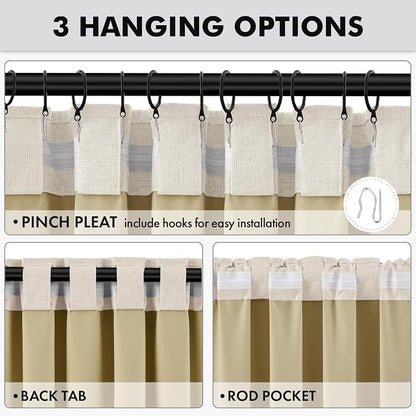 MIULEE 100% Blackout Linen Curtains 42 x 63 Inch Cream Beige 2 Panels | Thermal - Image 5