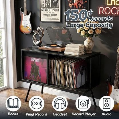 Faesun Flip Top Record Player Stand, Large Turntable Stand Holds up to 150+ - Image 4