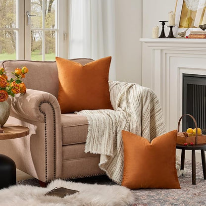 GIGIZAZA Burnt Orange Velvet Throw Pillow Covers Big 26x26 Pack of 2 | - Image 3