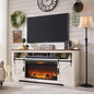OKD Fireplace TV Stand for 80 Inch TV, Rustic Media Console w/Sliding Barn Door by OKD