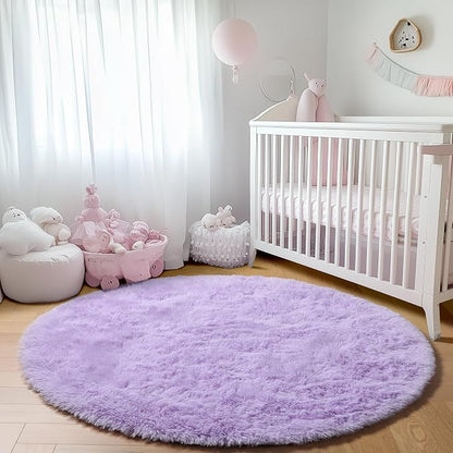 Light Purple Round Rug 4ft, Fluffy Soft Circle Area Rugs - Image 7
