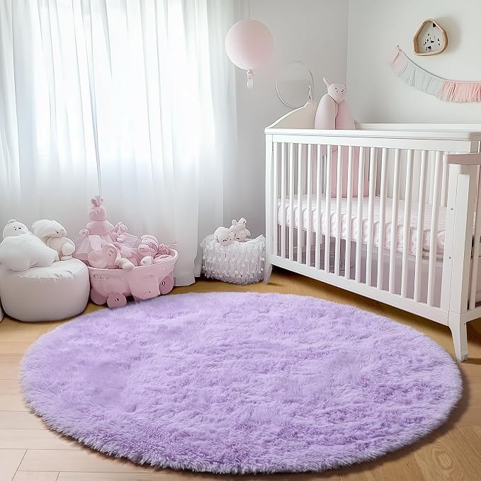 Light Purple Round Rugs 6ft for Living Room Bedroom, Fluffy Circle Area Rug for - Image 7