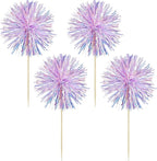 Gyufise 30Pcs Foil Firework Cupcake Toppers Sparkle Tinsel Cake Toppers Tinsel Drink Cake Decoration Cocktail Picks for Birthday Wedding Graduation Party Supplies Laser Purple