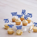Gyufise 24Pcs Vintage 1950 Cupcake Toppers Glitter Cheers to 75 Fabulous Seventy Five Cupcake Picks 75th Birthday Wedding Anniversary Party Cake Decorations Supplies Deep Blue