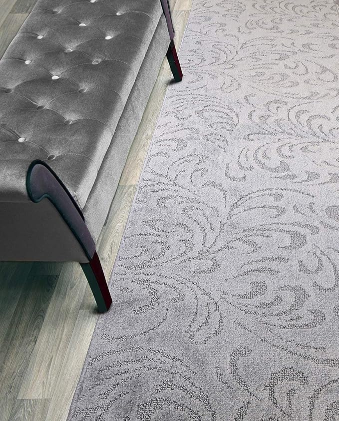 Custom Length Hallway Runner Rug, Slip Resistant, Floral Grey, 26 Inch X 29 feet by ORFAHOME