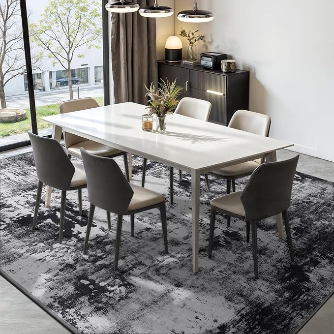 Rugflix 4x6 Area Rugs for Living Room, Washable Black Grey Dark Large Rug | - Image 3