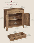 VASAGLE LIRY Collection - Buffet Cabinet, Coffee Bar Cabinet with a Drawer, Adjustable Shelf, Sideboard Storage with Cable Hole, Drawer Divider, Honey Brown UBBK341K01