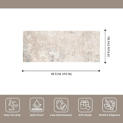 3x8 Washable Non-Slip Runner Rug – Modern Abstract Neutral Wide Carpet Runner - Image 2