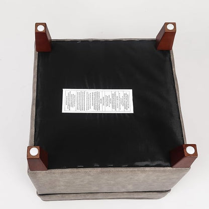 Adeco 17.5" Square Storage Ottoman, Faux Leather Flip Top Footstool & Coffee - Image 9