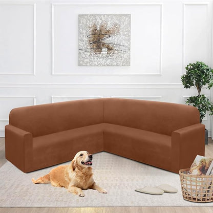 HDCAXKJ Corner Sectional Couch Covers Velvet Stretch L Shape Sofa Cover Soft - Image 4