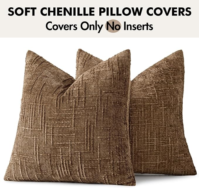 MIULEE Chenille Textured Fall Throw Pillow Covers Toffee 20x20 Set of 2 | - Image 7