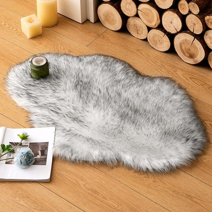 MIULEE Fluffy Area Rug 2'x3' Cloud Faux Fur Sheepskin Rug Gradient Grey | Luxury - Image 5