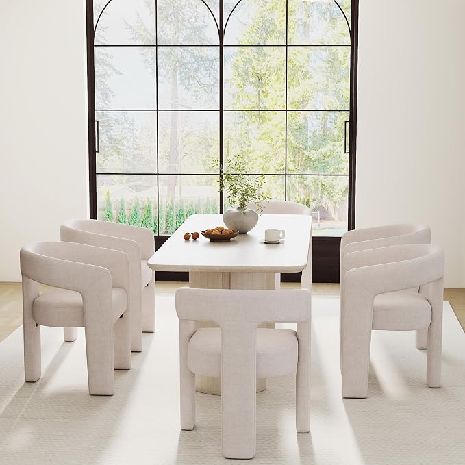 RIVOVA Modern Barrel Dining Chair, Linen Upholstered Accent Side Chair - Image 7