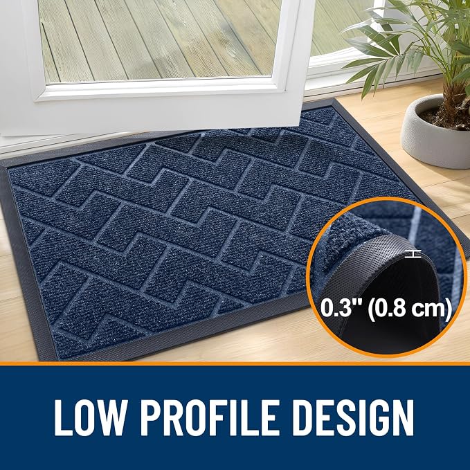OLANLY Front Door Mat Outside 59x23, All-Season Absorbent Rubber Doormat | Blue - Image 4