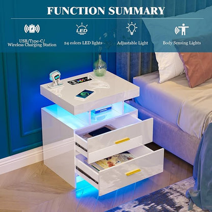 WOOVIVS Night Stand Set 2 with USB/Type-C/Wireless Charging Station, Modern - Image 8