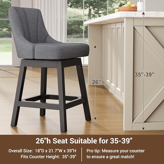 YaFiti Swivel Bar Stools Set of 2, 26 Inch Counter Height Bar Stools - Image 7